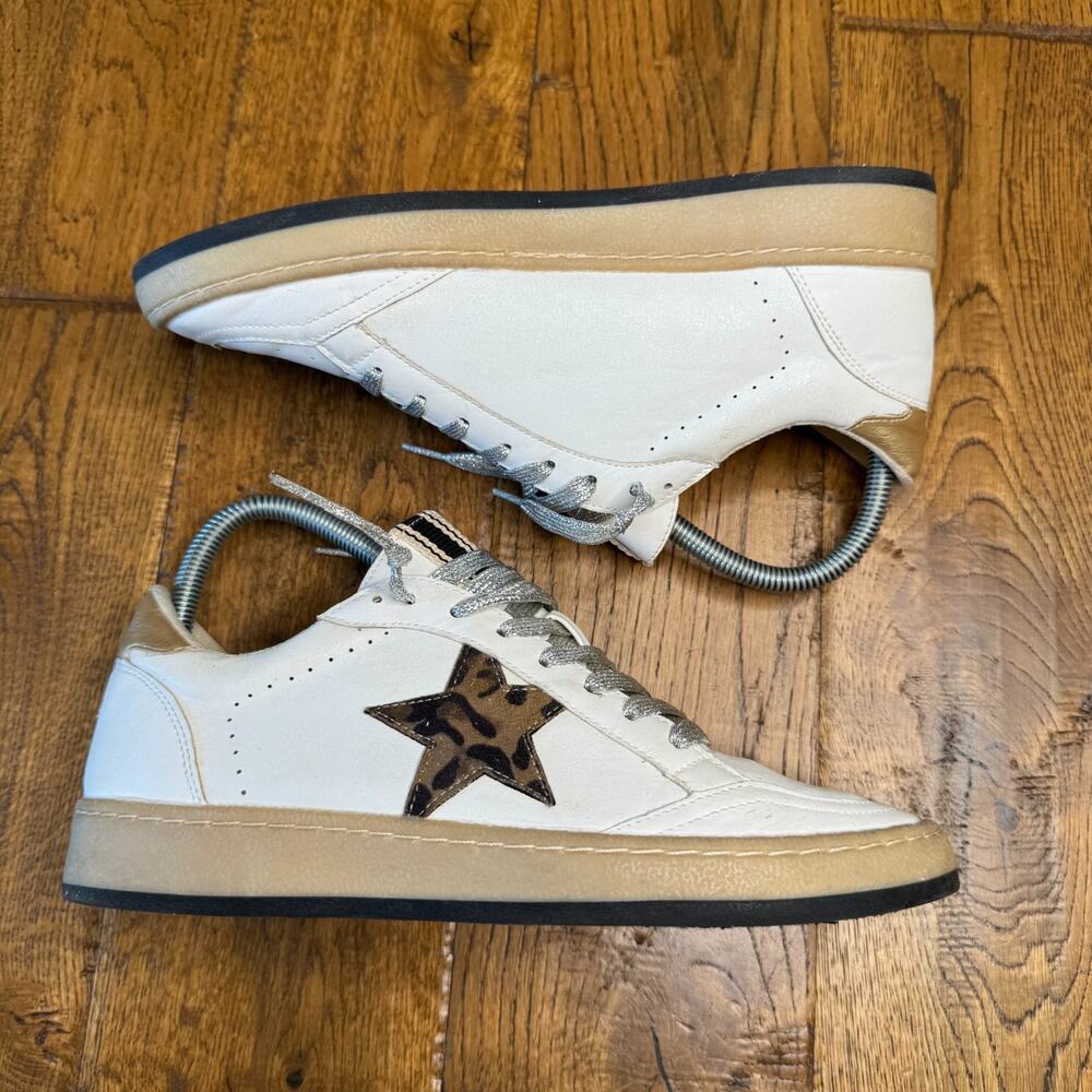 SHU SHOP White Sneakers Leather Suede Cheetah Star PAZ Low Top Womens Sz 8 - Picture 4 of 7
